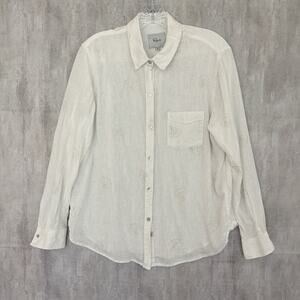 Rails Charli Linen Blend Shirt Sz Medium White Gold Scallop Shell Beach Buttons